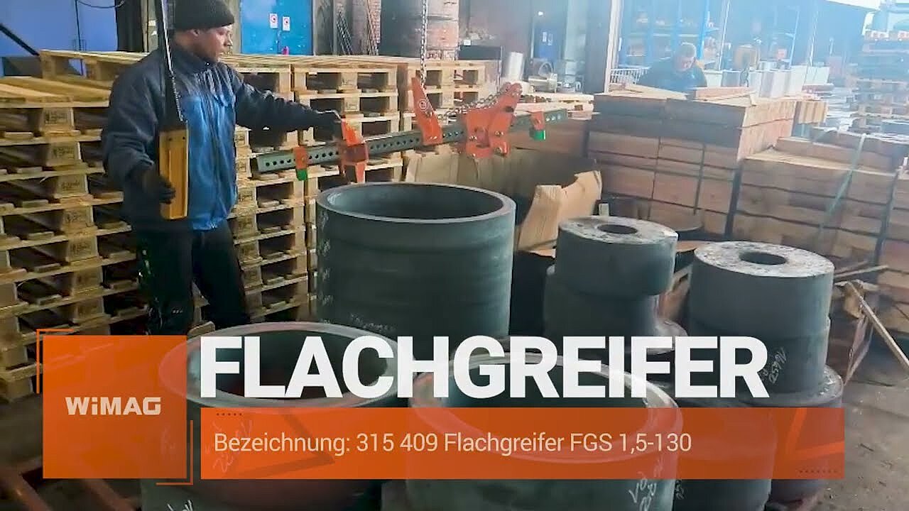 Flachgreifer FGS 1,5-130 – Sonderkonstruktion zum Transport von Stahlringen
